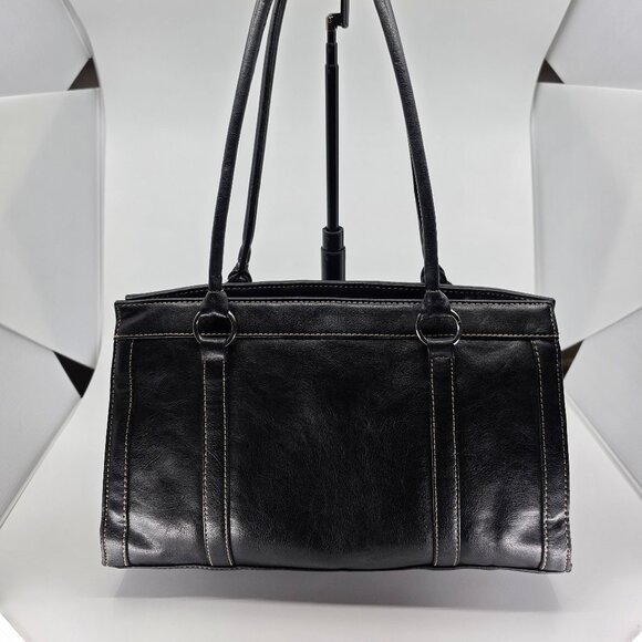 Sag Harbor Black Faux Leather Double Strap Shoulder Bag with Contrast Stitching - Picture 13 of 16